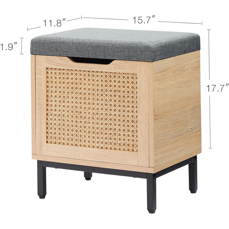 Storage Chest With Foam Pad Seating Cushion, Natural Rattan 16In Storage Bench Organizer