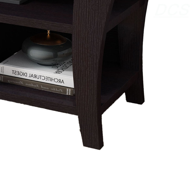 Meuble télé avec pieds courbés en bois et 4 tablettes, 60 po, meuble télé