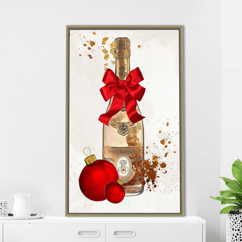Pop Fizz Clink Gold Christmas (Vertical) par By Jodi - impression, H 33,5 po x l 21,5 po x P 2 po, Toile encadrée champagne