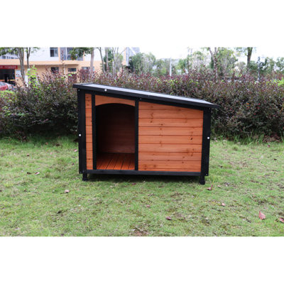 Large Dog House - 46" Wooden With Roof And Elevated Base For Indoor & Outdoor  Gold Matte Black Red Solid Wood Raised Feet Use