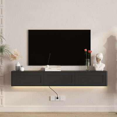 Étagère murale murale avec lumières DEL et prise de courant, support noir flottant pour le salon, 3 ports standard 2, lumières de 16 couleurs, grande capacité de rangement, construction, armoire de style simple