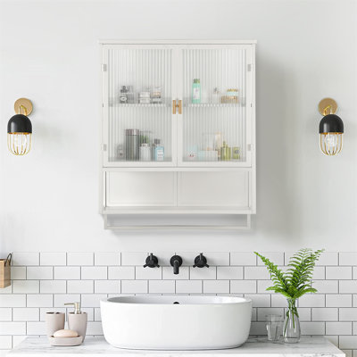 Armoire murale moderne à deux portes de 23,62 po avec deux portes, un rangement ouvert à deux niveaux, une tablette ouverte et un porte-serviettes pour le vestibule, le salon, la salle à manger et la salle à manger