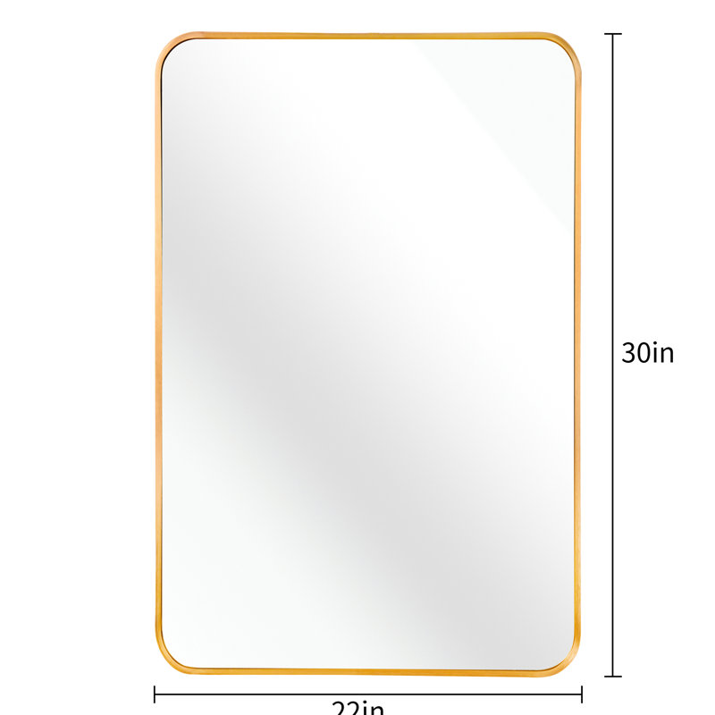 Miroir mural doré de 22 po x 30 po pour décoration de salle de bain - verre de 4 mm de hauteur, cadre principal rouille et remplissage en aluminium