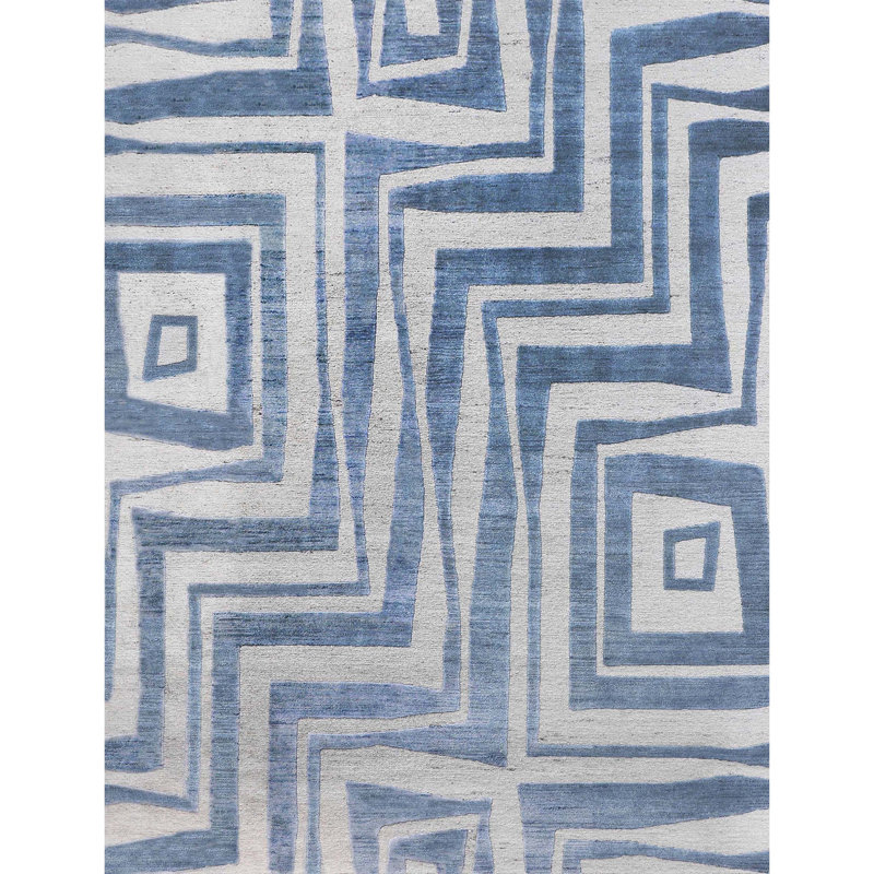 Geometric Area Rug in Ivory/Blue, Rectangle 8' x 10'