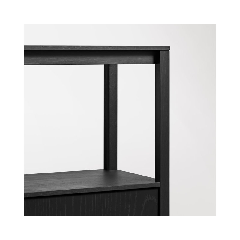 Open Plan Low Bookcase with Storage, Black on Oak, (2 Sheves) 33" H x 68" W x 13" D