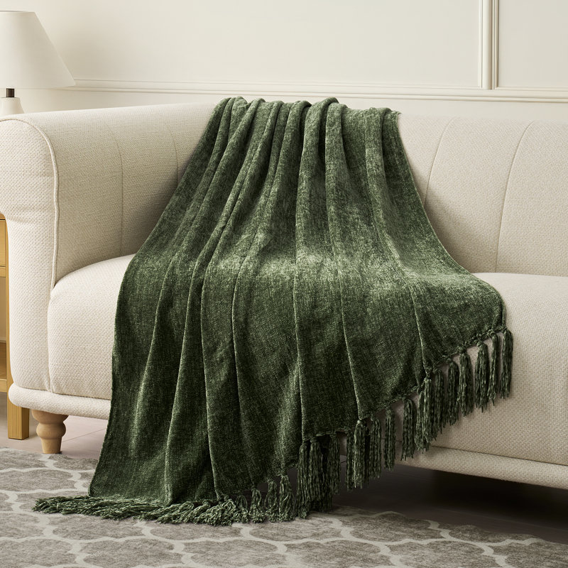 Soft Chenille Throw Blanket, 80" L x 60" W, Olive Green