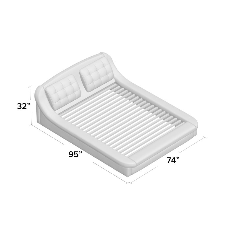 Lit plateforme tapissier Janae, Noir / blanc, Grand