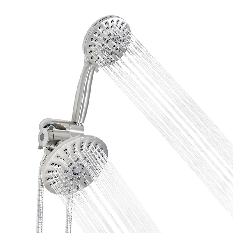 Akicon 2-in-1 Dual Shower Head, 6-Setting High Pressure Rain Shower Head with Handheld Spray, Round Showerhead with Adjustable Angle, Anti-Clog Nozzles for Bathroom, 2.5 GPM Flow Rate