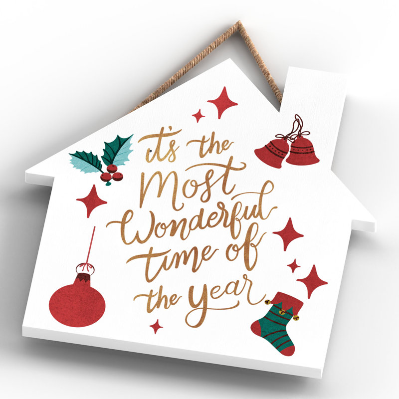 Xmas the Most Wonderful Time Wooden House Plaque, 9.9cm H x 9.9cm W x 0.5cm D