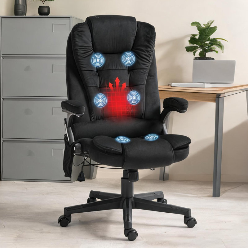 Chaises de bureau rembourrées en velours de polyester noir et mousse avec télécommande et structure en métal, 25,5 po x 28 po x 47,2 po