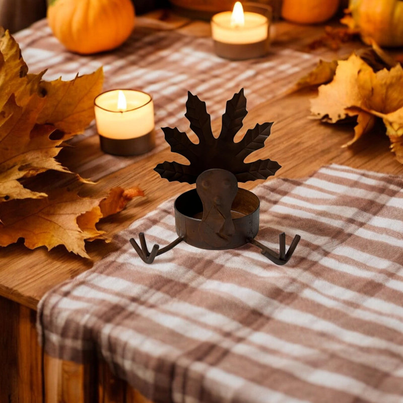 Fall Turkey Rusty Tealight Holder, 3.5"H x 3.5" W x 2"D