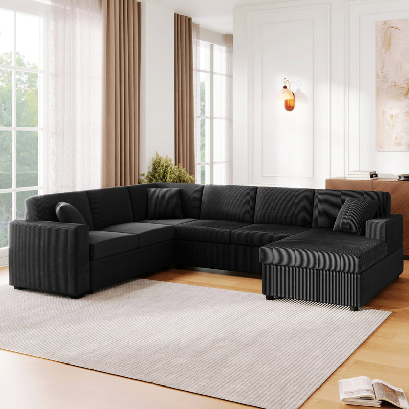 Canapé modulaire, canapé en U avec trois coussins décoratifs doux pour le salon, Noir
