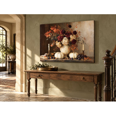 Chêne, feuille de chêne, récolte de fleurs et citrouille, art mural