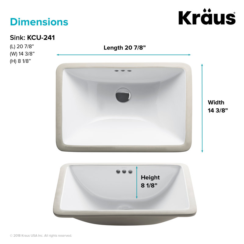 Elavo Ceramic Rectangular Undermount Bathroom Sink with Overflow