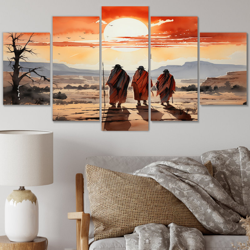 Native Art Guardians Of Prairies - Art mural sur toile Native American - 5 panneaux