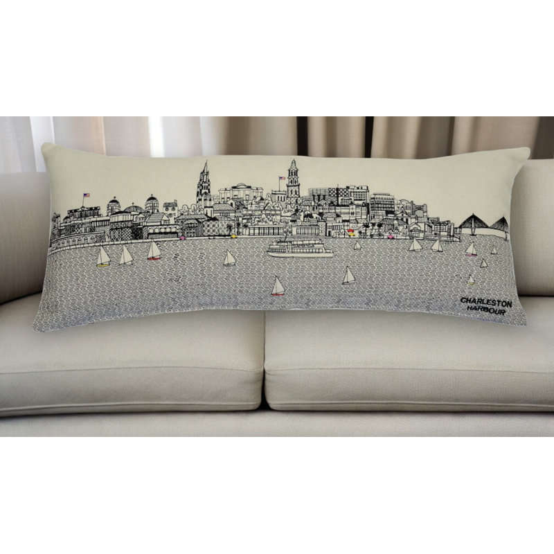 Coussin lombaire 24 po NYC, Blanc / gris