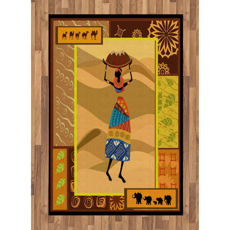 African High Density Long Fiber Poly Threads Decorative Area Rug Carpet, Rectangle 4' x 5'8"