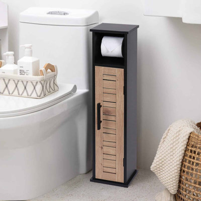 Compact Toilet Paper Storage Cabinet with Dispenser, Holds Up to 6 Rolls, Black and Brown - Bergen Collection