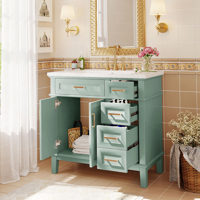 Meuble-lavabo 36 po avec lavabo en résine, Vert