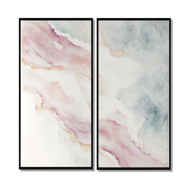 Mystère des vagues dans le rosé élevé II - Art abstrait à l'encre liquide, 40" H x 40" W, Impression encadrée flottante