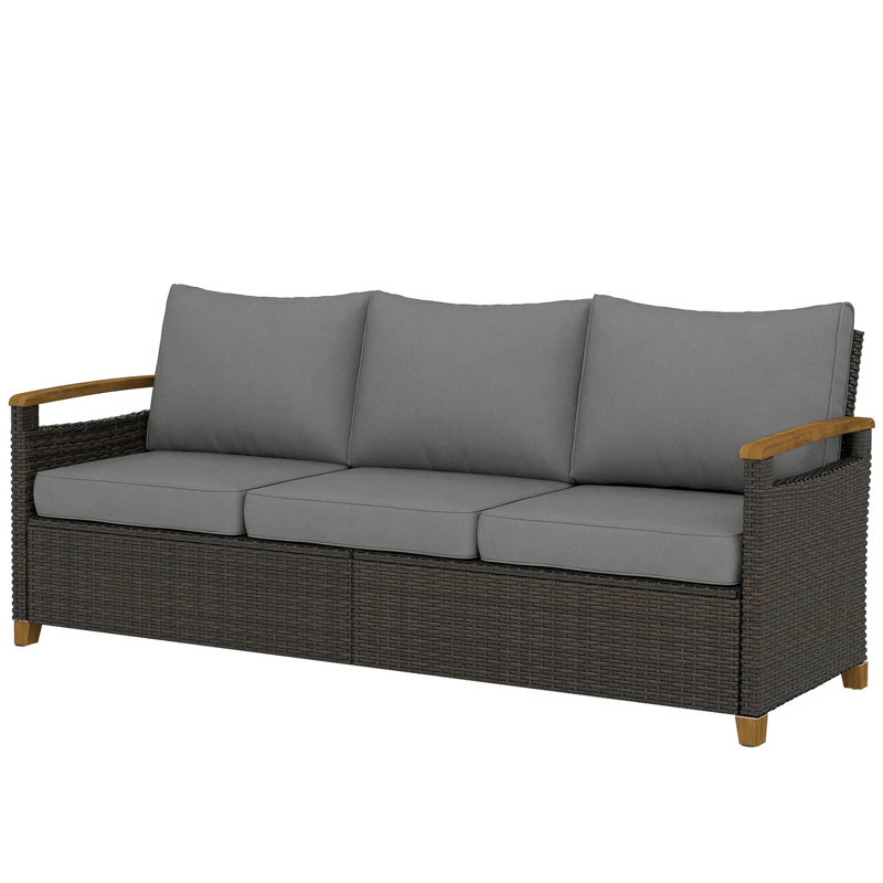 Outdoor Wicker Sofa, 3 Person Weather Resistant Patio Couch Sofa, Effect Decor Armrest For Courtyard Lawn Exterior Comfort Rest Furniture