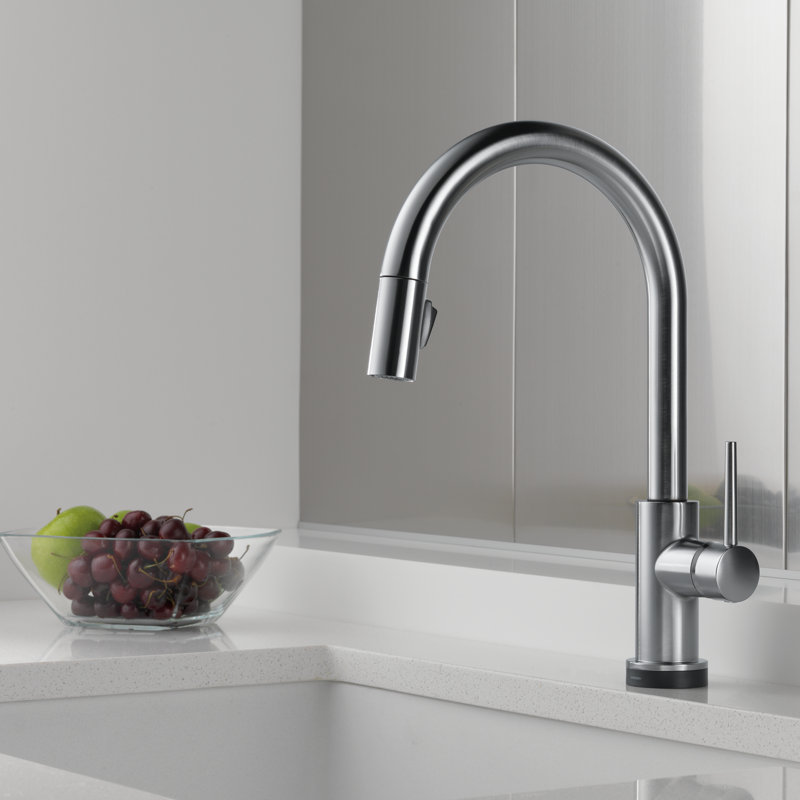 Trinsic Brushed Nickel Touch Kitchen Faucet with Pull Down Sprayer, Modern Single Hole Touch On Kitchen Sink Faucet, Single Handle, Arctic Stainless
