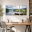 Toile en bois sur le lac avec Rolling Green Hills, ensemble de 3 toiles-696415355