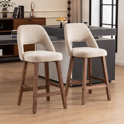 Tabourets de comptoir rembourrés en tissu Boucle, tabourets de bar sans accoudoirs avec pieds en bois pour îlot de cuisine