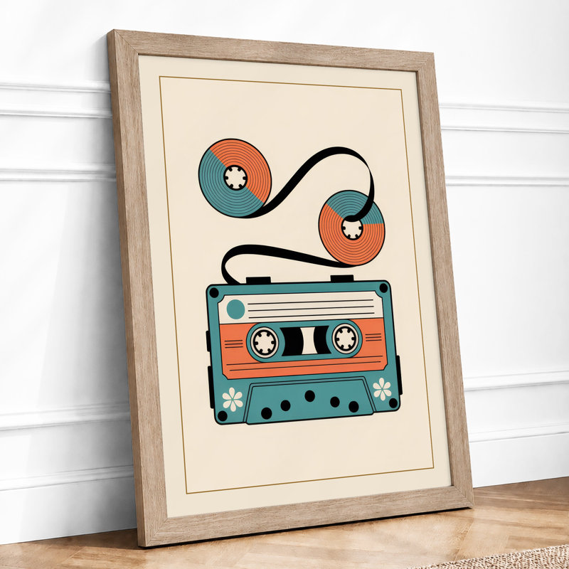 Unspooled Cassette Retro - Framed Print, Oak, A4 - 29.7 x 21.0 cm
