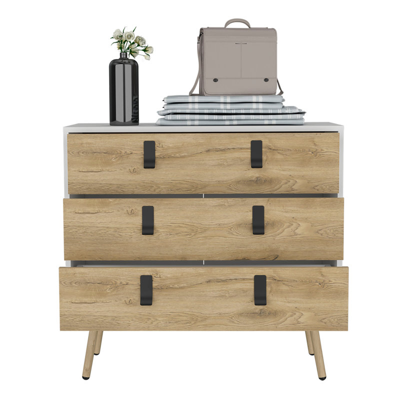 Commode Huna, unité moderne à 3 tiroirs avec poignées