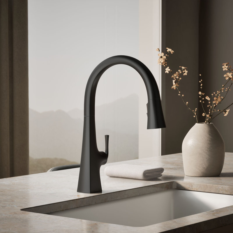 Graze Touchless Pull-Down Kitchen Sink Faucet with Voice Activation and Three-Function Sprayhead, Matte Black