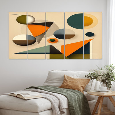 Mid-Century minimaliste géométrique en couleurs rétro III - salon d'art mural romantique - 5 panneaux égaux