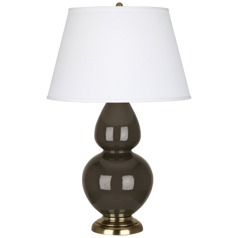 Double Gourd Table Lamp, White , Matte Steel Blue/Antique Brass