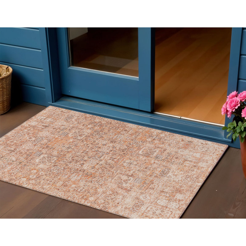 Tapis extérieur lavable floral orange 3 pi x 5 pi saumon