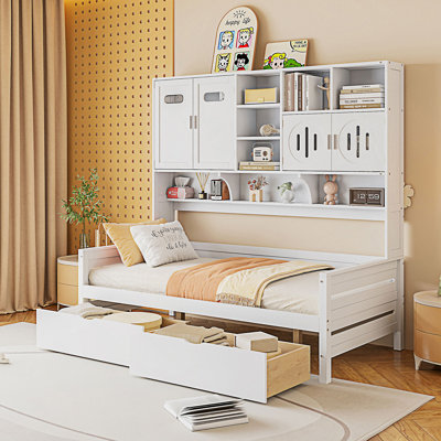 Lit de jour simple avec 2 tiroirs, armoire et tablette tout-en-un, lit de jour