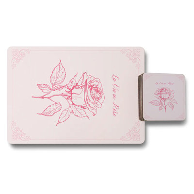 La Vie En Rose Placemat And Coaster Set Wood Bottom Designer Artwork With High End Print 12 Piece