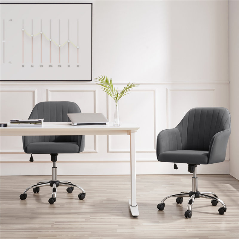 Jobin Modern Swivel Velvet Desk Chair with Armrest, Gray Velvet