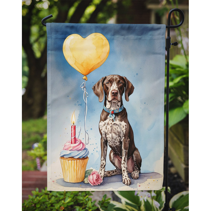 Drapeau de jardin «Happy Birthday», Braque allemand à poil court