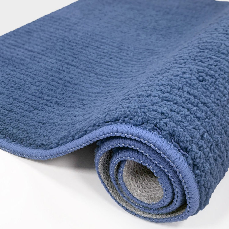 Dawon Solid Color Polyester Non-Skid Kitchen Mat, Rectangle 6'7" x 1'5", Blue