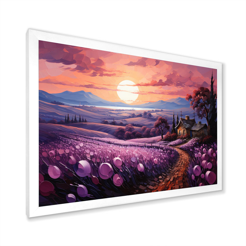 Paysage campagne lavande patchwork I, Cadre photo blanc, H 30 po x l 40 po x P 1,5 po