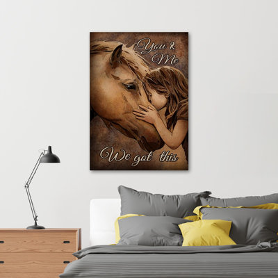 «Girl and Horse - You And Me, We Got This Gallery Wrarap Canvas», décor d'illustration pour personnes et animaux, décor de chambre à coucher brun et blanc
