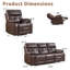 Ensemble de salon inclinable électrique capitonné 2 pièces 2 pièces - Canapé inclinable simple en cuir fleur + canapé 3 places avec porte-gobelet caché USB-192717407