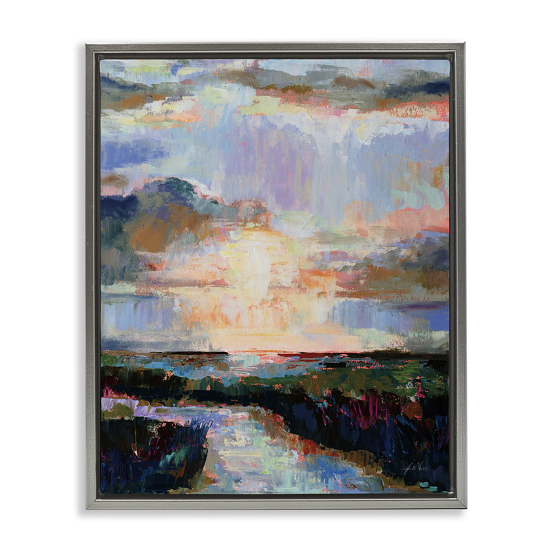 "Sunlit Tide" par Jeanette Vertentes, H 31 po x l 25 po, Cadre flottant gris lustré