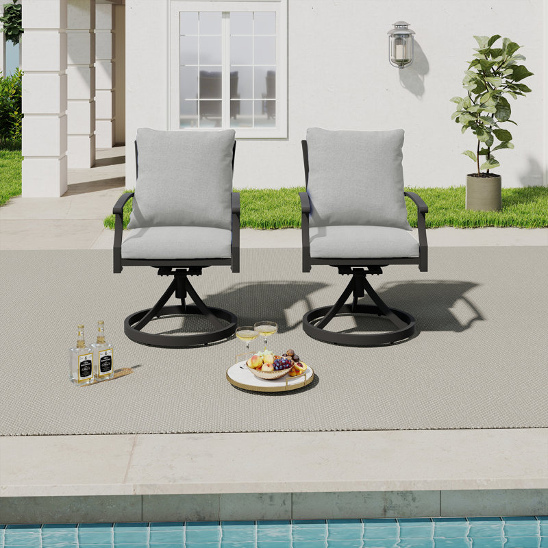 Chaises de patio en métal 2 pièces avec coussins gris Maynard, Gris