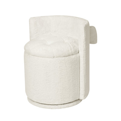 Faux Rabbit Fur Vanity Stool with Backrest and Cozy Pillow, 360° Swivel Makeup Vanity Chair with Hidden Storage for Bedroom, Dressing, Living Room, Beige