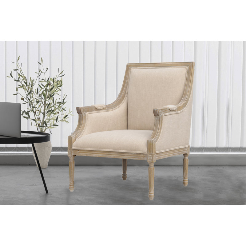 10 " H Upholstered Solid Wood Armchair, Linen