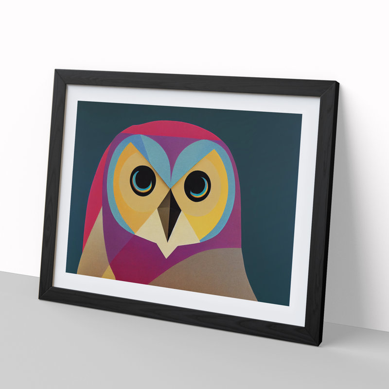 Abstract Barn Owl - Single Picture Frame Print, 46cm H x 64cm W x 2cm D, Black Framed