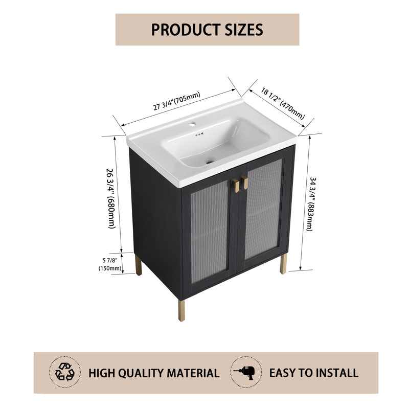 Ensemble de meuble-lavabo simple 27,82 po avec comptoir en céramique Bounton