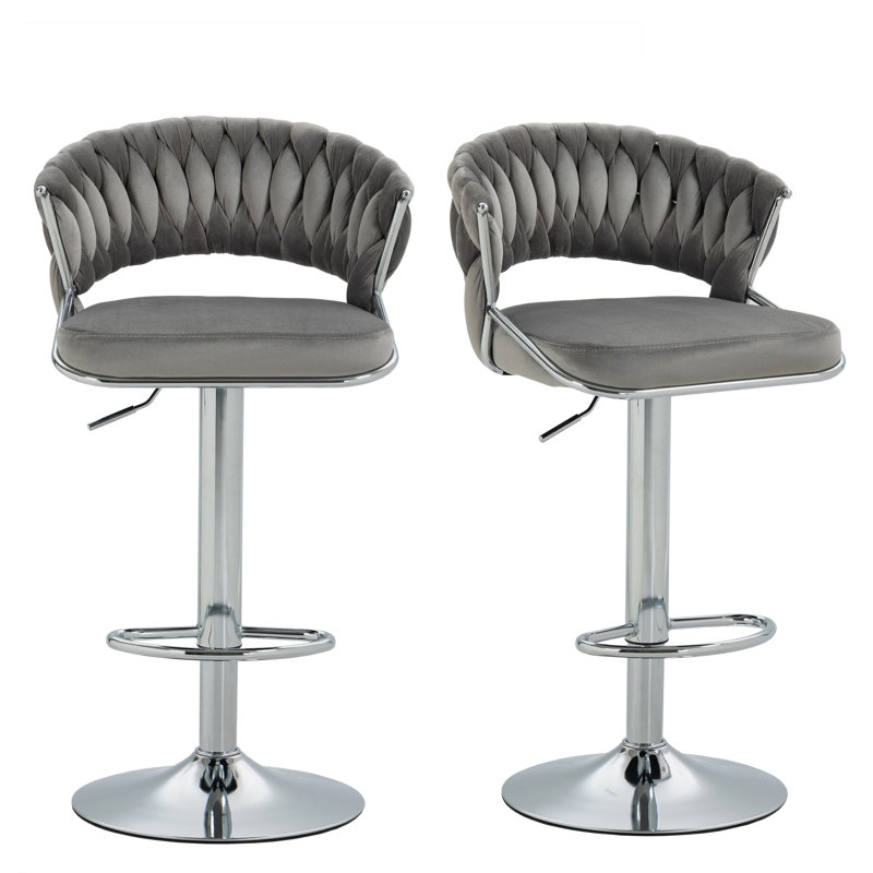 Christal Swivel Upholstered Adjustable Height Counter Stool, Gray, Silver