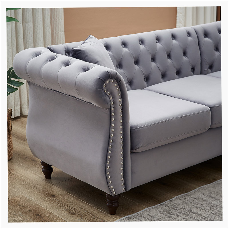 Canapé modulaire de coin 3 pièces Kamily, Velours gris